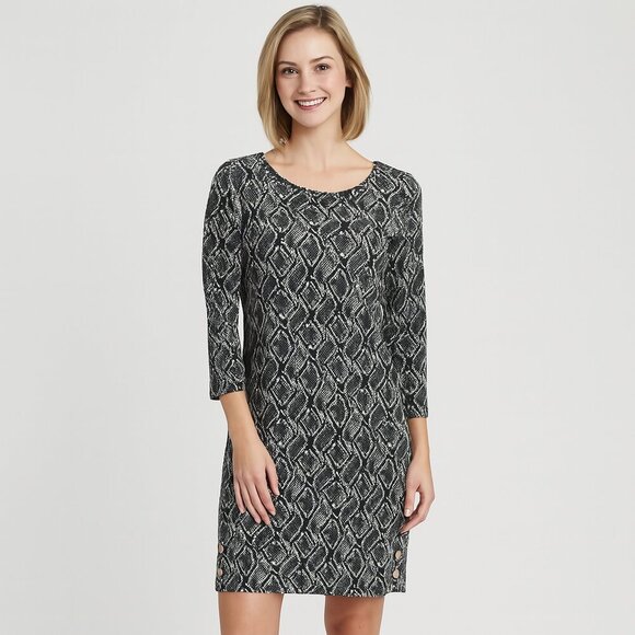 Michael Michael Kors Black & White Snake Print Long Sleeve Shift Dress Size M - Picture 1 of 8